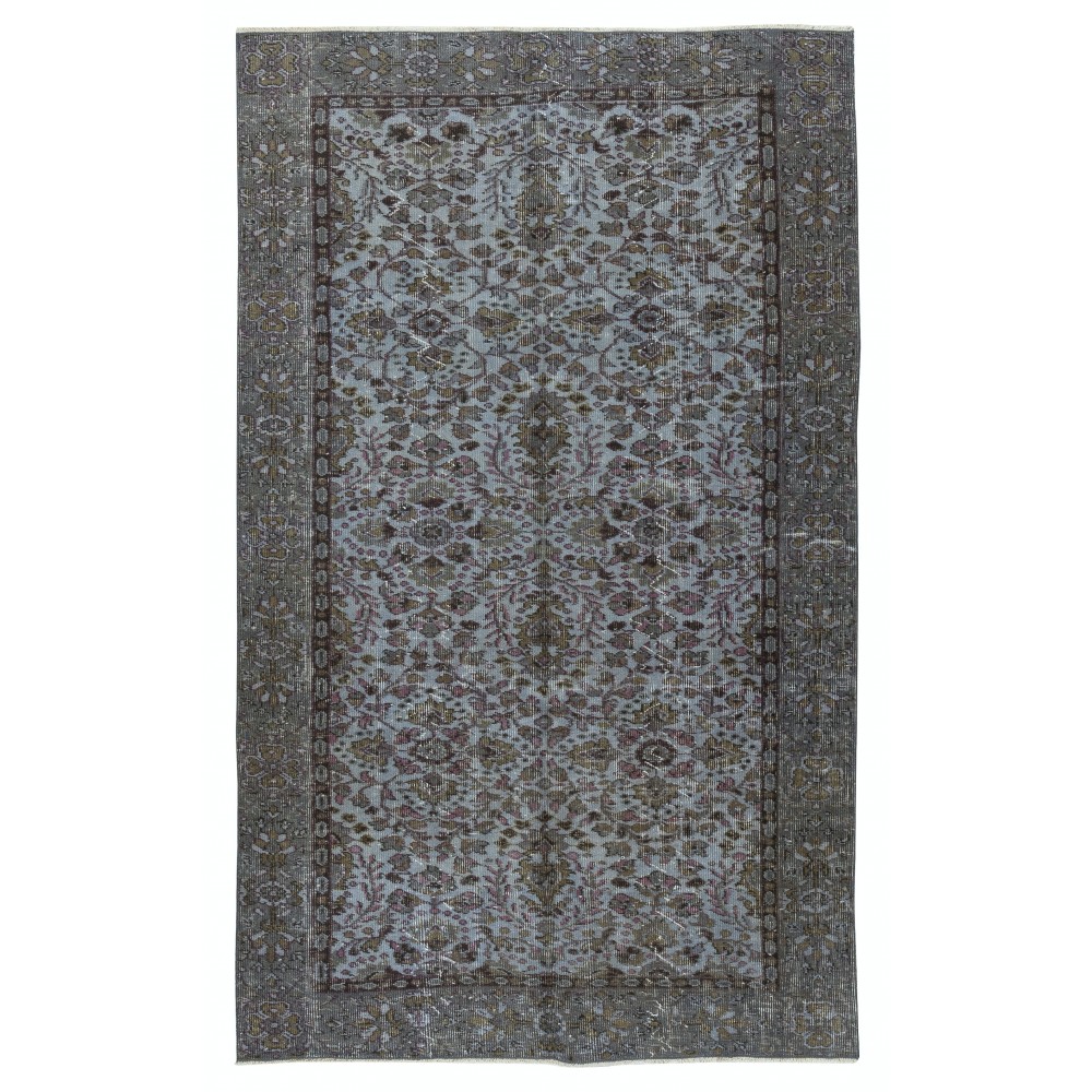Modern Flower Design Area Rug in Blue, Hand-woven and Hand-knotted in Turkey