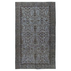 Modern Flower Design Area Rug in Blue, Hand-woven and Hand-knotted in Turkey