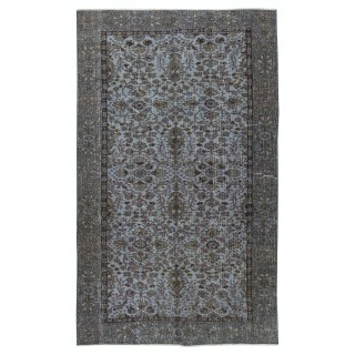 Modern Flower Design Area Rug in Blue, Hand-woven and Hand-knotted in Turkey