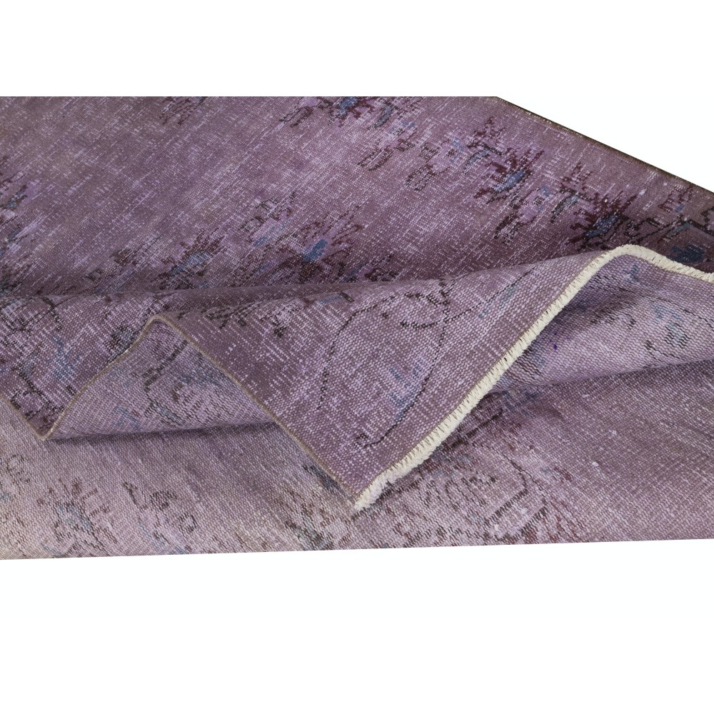 Vintage Handmade Turkish Area Rug redyed in Purple Color for contemporary interiors
