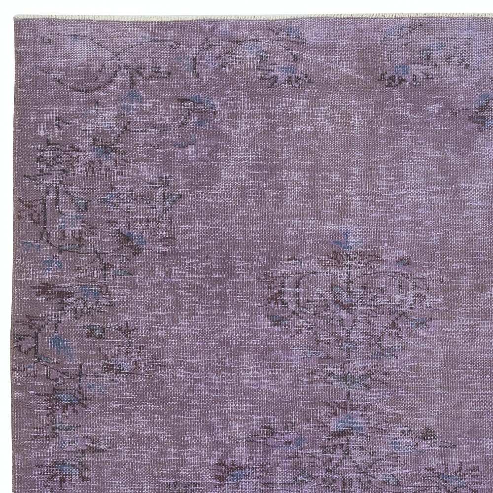 Vintage Handmade Turkish Area Rug redyed in Purple Color for contemporary interiors