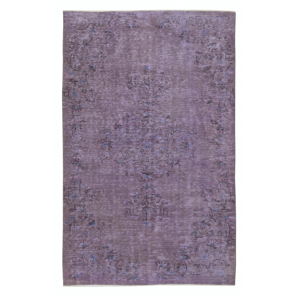 Vintage Handmade Turkish Area Rug redyed in Purple Color for contemporary interiors