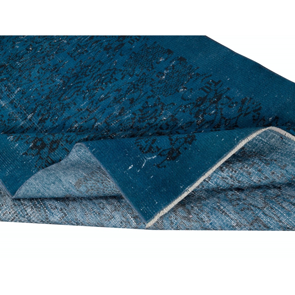 Vintage Handmade Turkish Area Rug redyed in Dark Blue Color for modern interiors