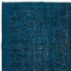 Vintage Handmade Turkish Area Rug redyed in Dark Blue Color for modern interiors
