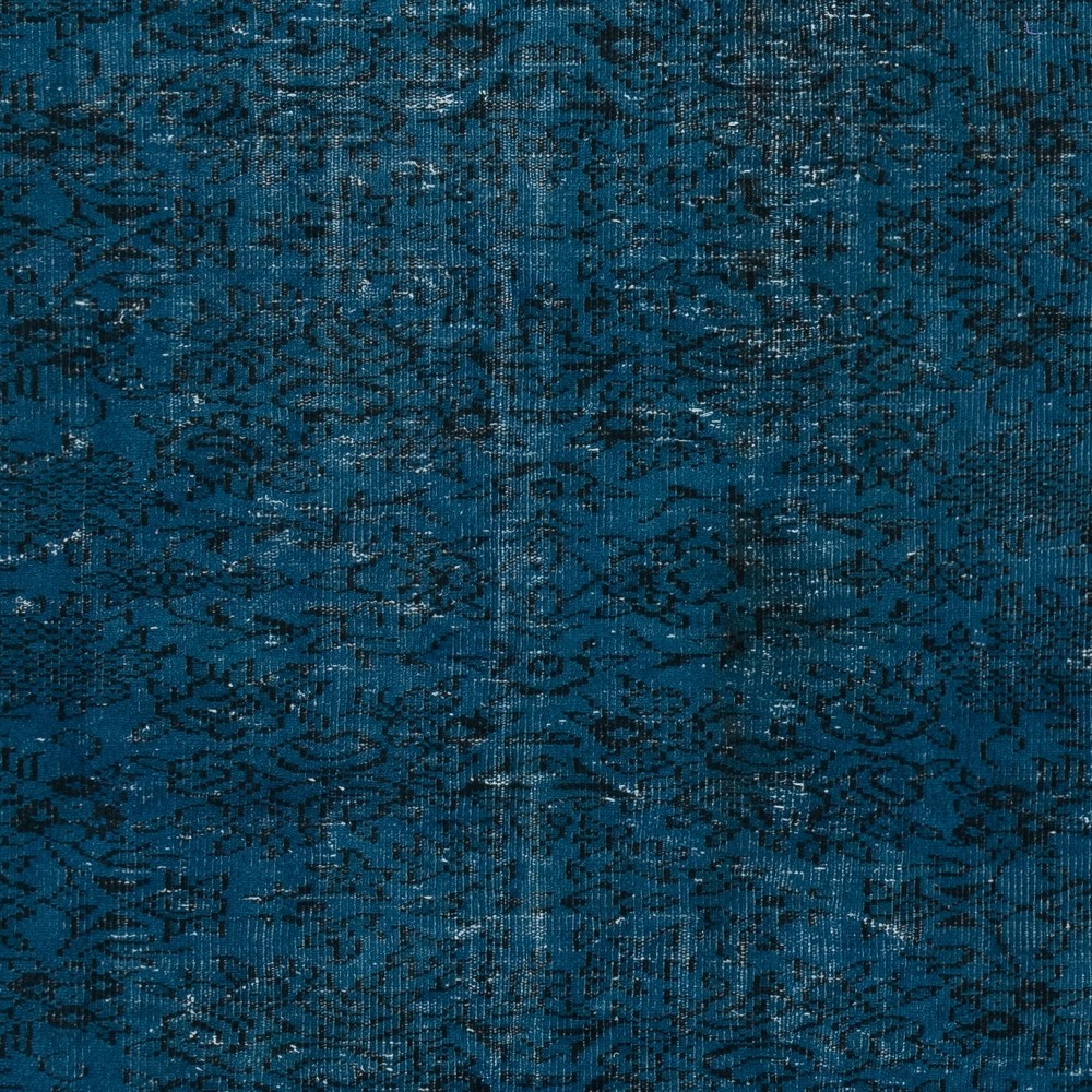 Vintage Handmade Turkish Area Rug redyed in Dark Blue Color for modern interiors