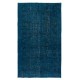 Vintage Handmade Turkish Area Rug redyed in Dark Blue Color for modern interiors
