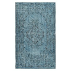 Contemporary Hand Knotted Turkish Wool Area Rug Re-Dyed in Blue Color