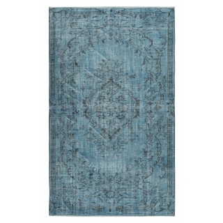 Contemporary Hand Knotted Turkish Wool Area Rug Re-Dyed in Blue Color