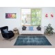 Modern Area Rug Overdyed in Solid Blue, Hand-woven and Hand-knotted in Turkey