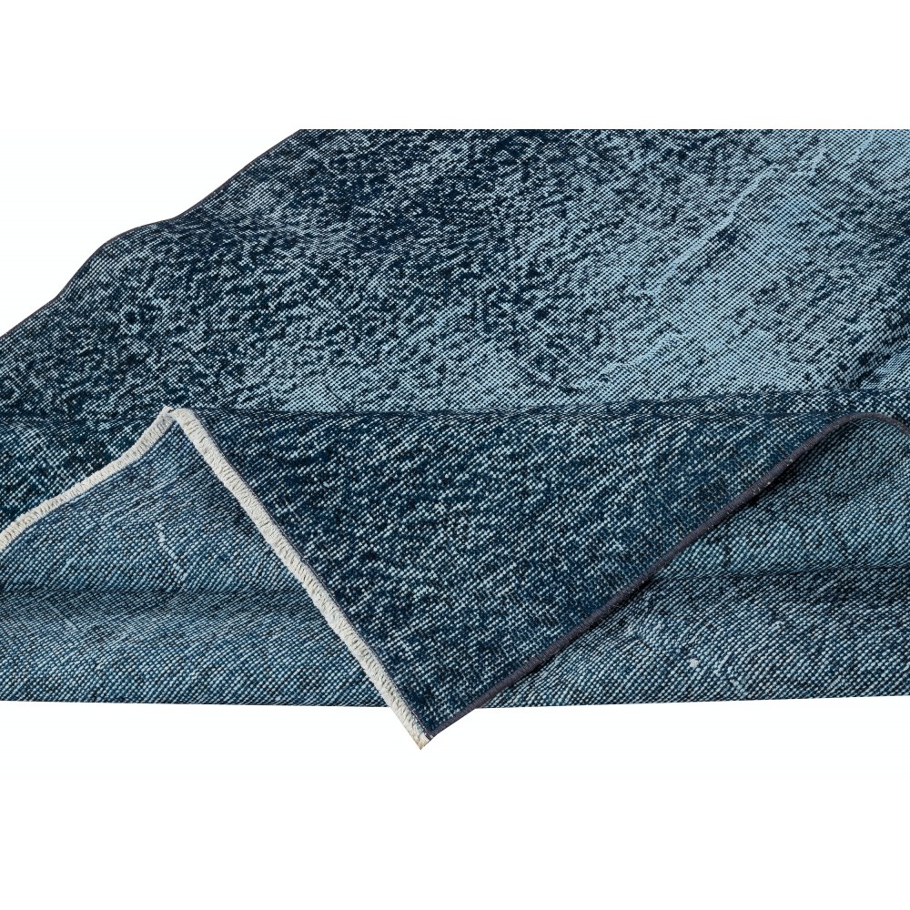 Modern Area Rug Overdyed in Solid Blue, Hand-woven and Hand-knotted in Turkey