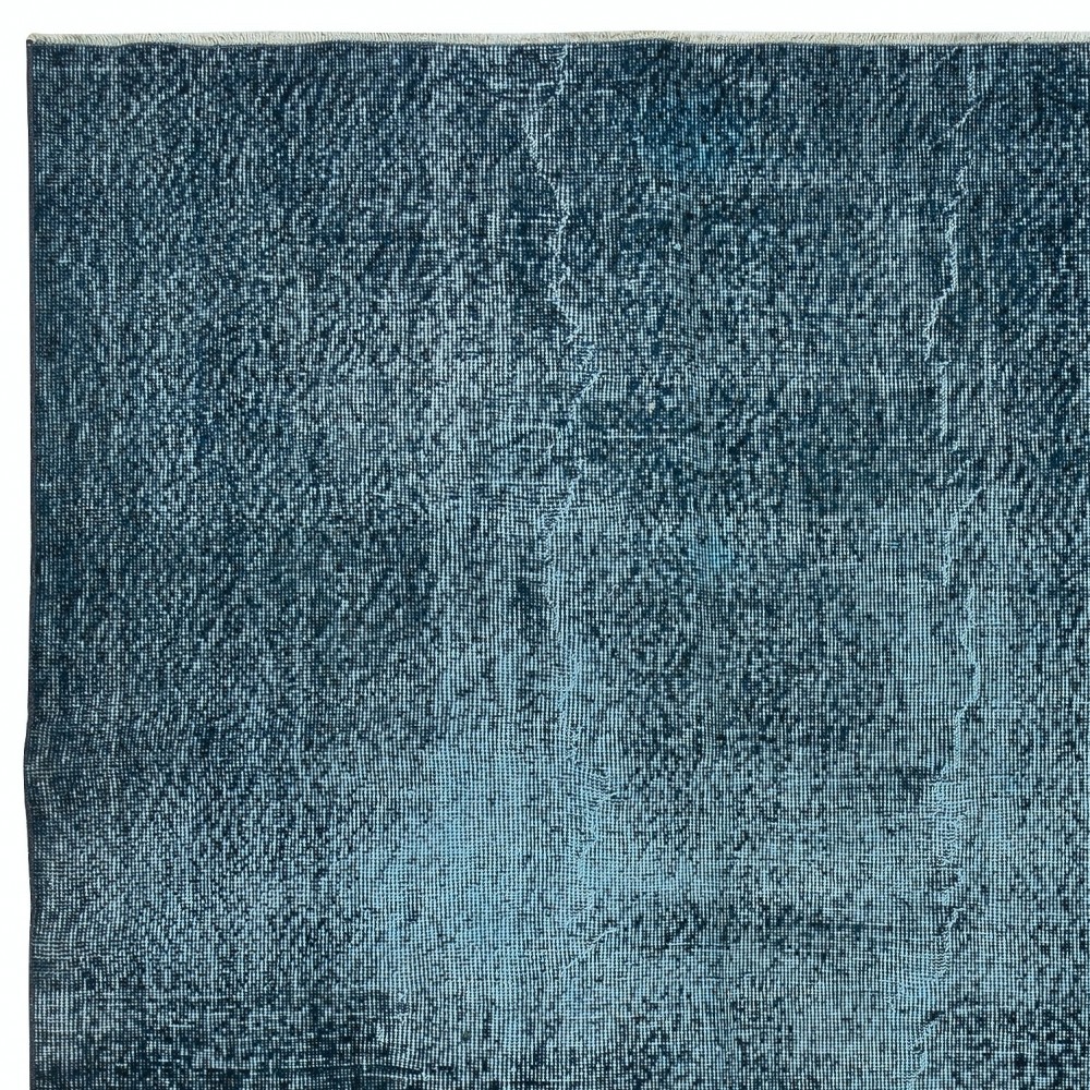 Modern Area Rug Overdyed in Solid Blue, Hand-woven and Hand-knotted in Turkey