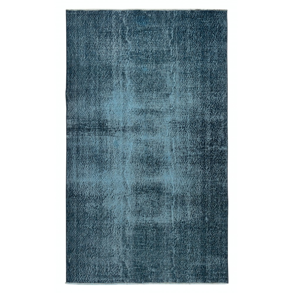 Modern Area Rug Overdyed in Solid Blue, Hand-woven and Hand-knotted in Turkey