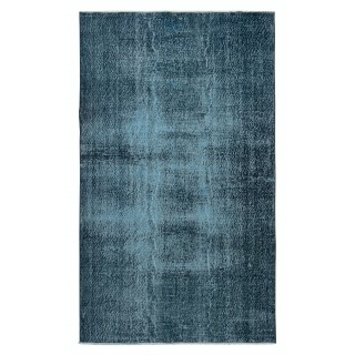 Modern Area Rug Overdyed in Solid Blue, Hand-woven and Hand-knotted in Turkey