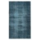 Modern Area Rug Overdyed in Solid Blue, Hand-woven and Hand-knotted in Turkey