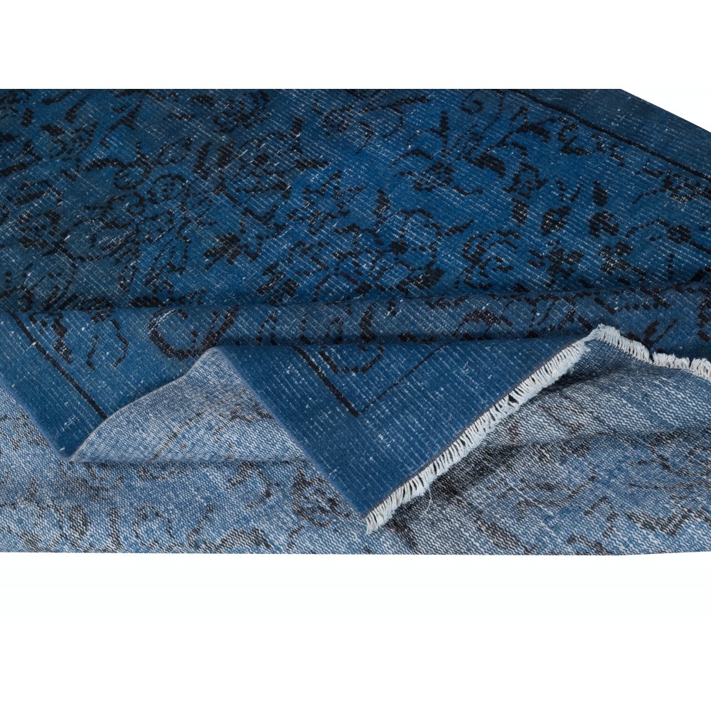 Contemporary Handmade Navy Blue Color Area Rug, Hand Knotted Turkish Floor Covering