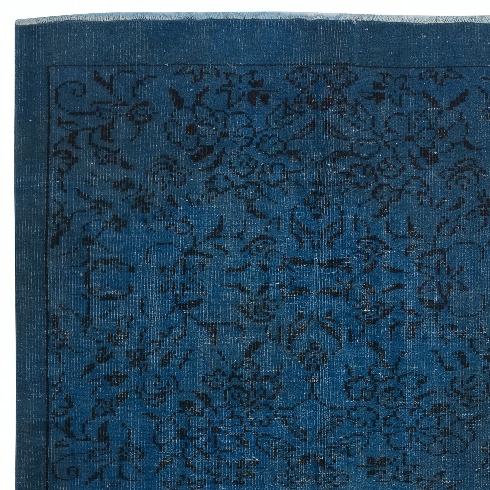 Contemporary Handmade Navy Blue Color Area Rug, Hand Knotted Turkish Floor Covering