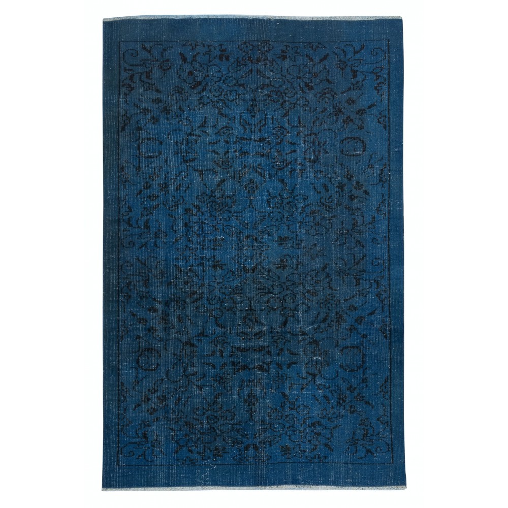Contemporary Handmade Navy Blue Color Area Rug, Hand Knotted Turkish Floor Covering