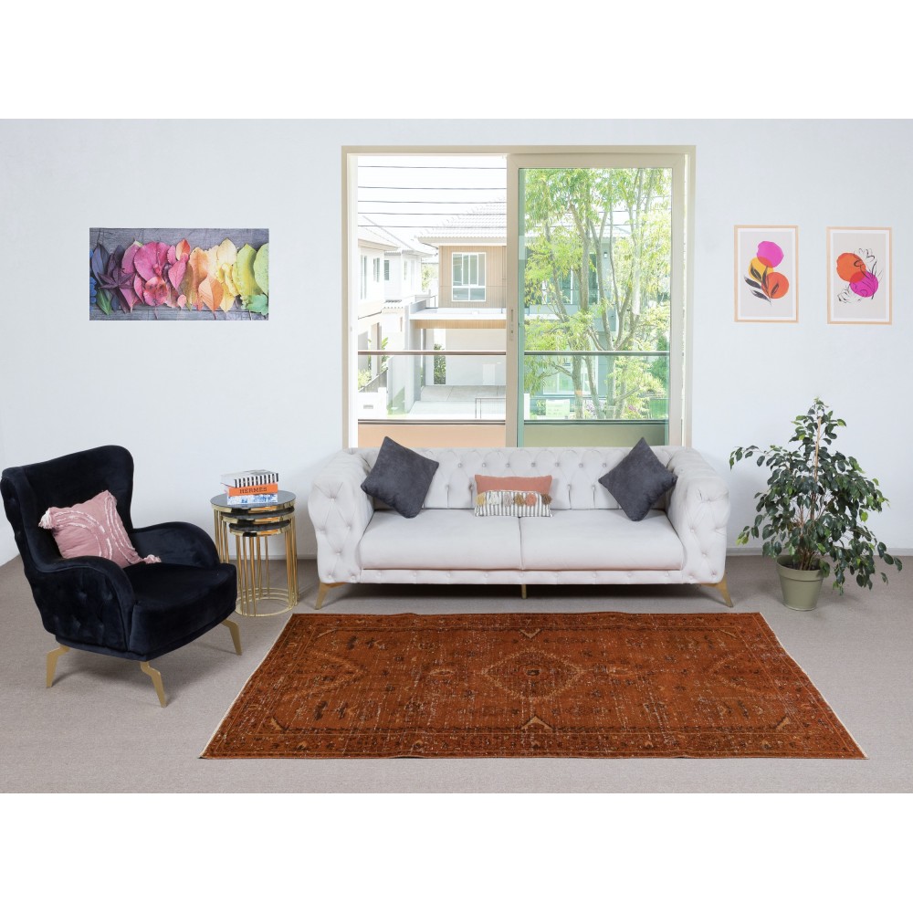 Orange Handmade Turkish Area Rug for Living Room, Entrance, Bedroom, Dining Room & Kids Room