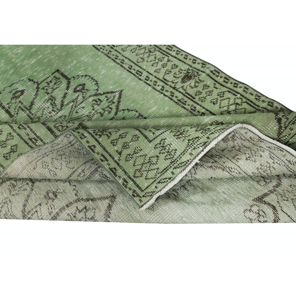 Authentic Handmade Green Color Turkish Area Rug for Modern Interiors