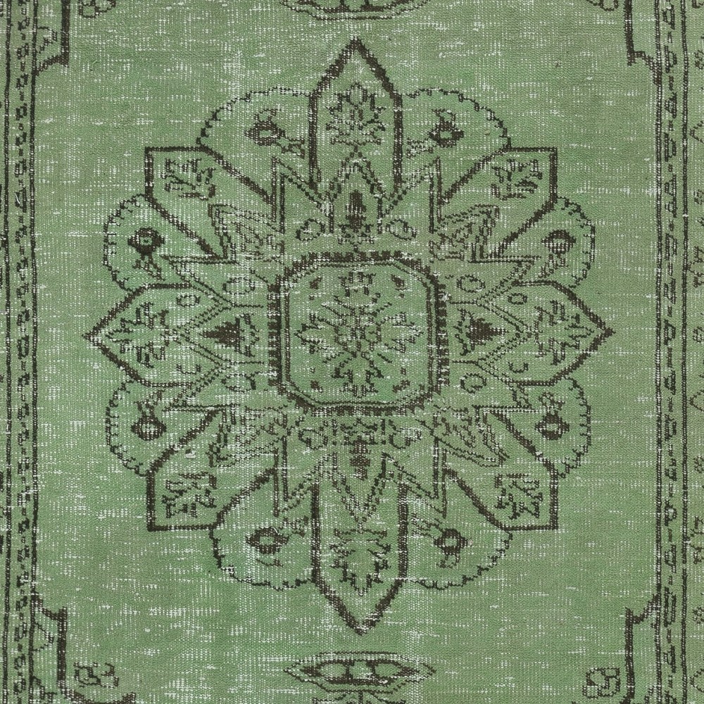 Authentic Handmade Green Color Turkish Area Rug for Modern Interiors