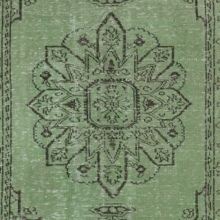 Authentic Handmade Green Color Turkish Area Rug for Modern Interiors