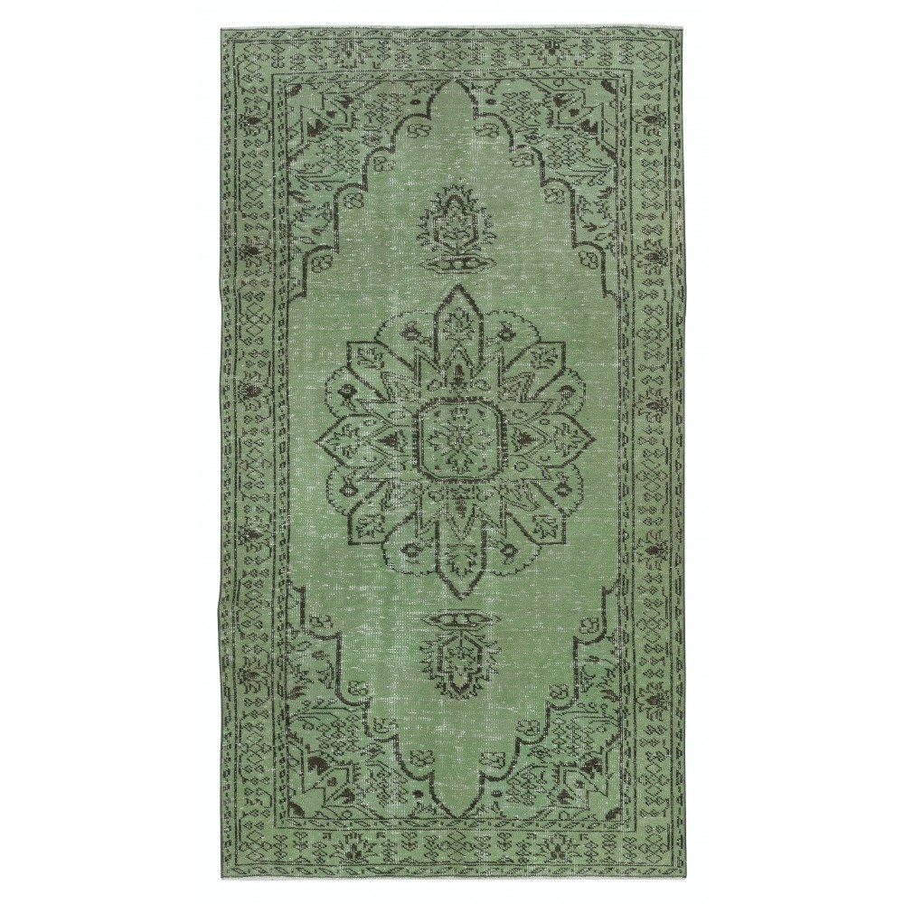 Authentic Handmade Green Color Turkish Area Rug for Modern Interiors