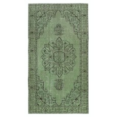 Authentic Handmade Green Color Turkish Area Rug for Modern Interiors