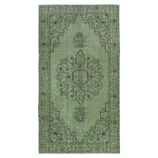 Authentic Handmade Green Color Turkish Area Rug for Modern Interiors