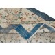 Vintage Hand-Made Beige Turkish Area Rug with Floral Design & Solid Navy Blue Border