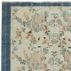 Vintage Hand-Made Beige Turkish Area Rug with Floral Design & Solid Navy Blue Border