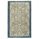 Vintage Hand-Made Beige Turkish Area Rug with Floral Design & Solid Navy Blue Border
