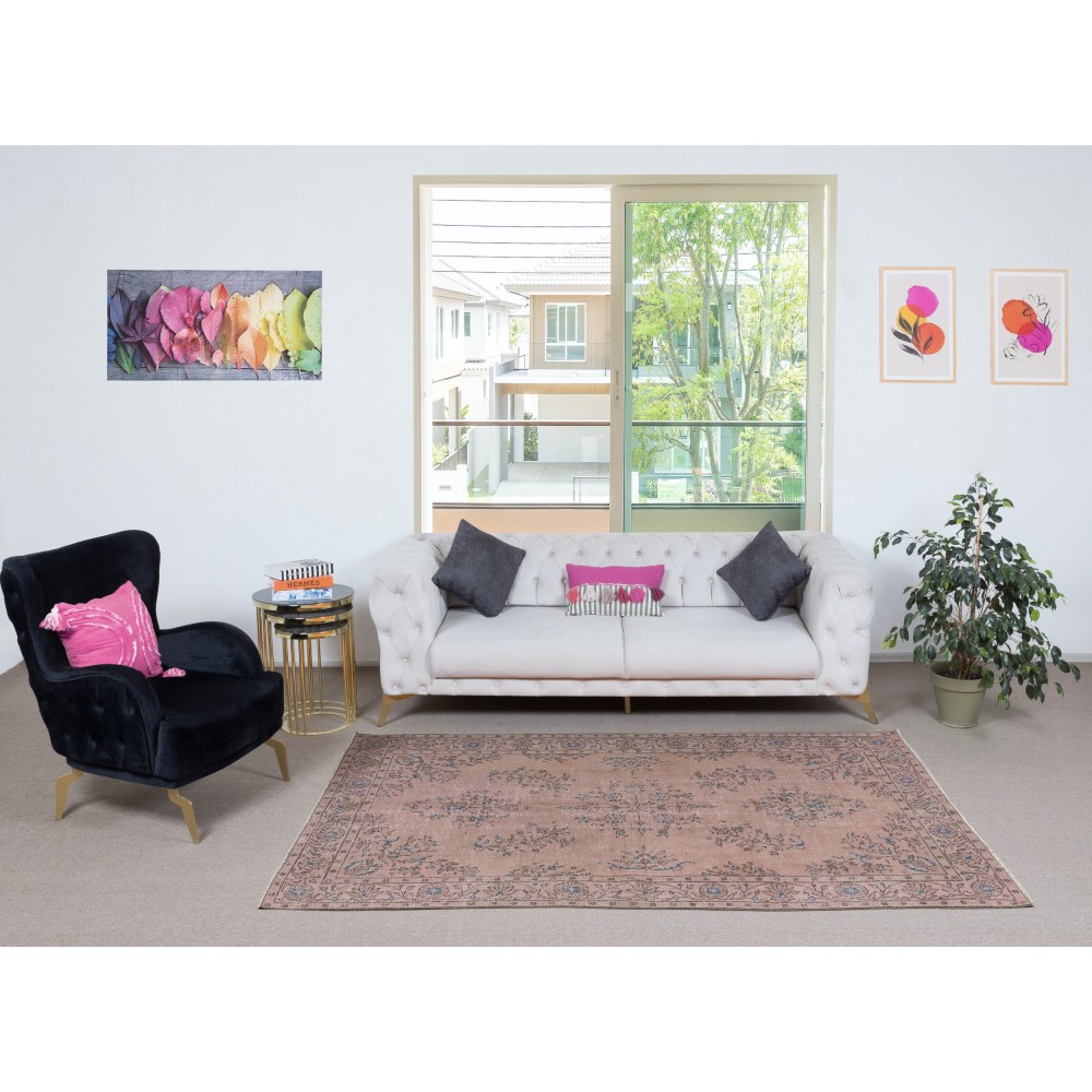 Modern Pink Color Area Rug. Handmade Turkish Floor Rug. Bohemian Home Decor