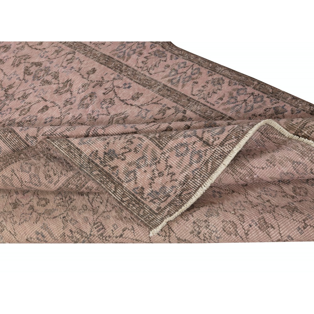 Pink Color Hand Knotted Turkish Wool Area Rug with Floral Design. Gift for Girls