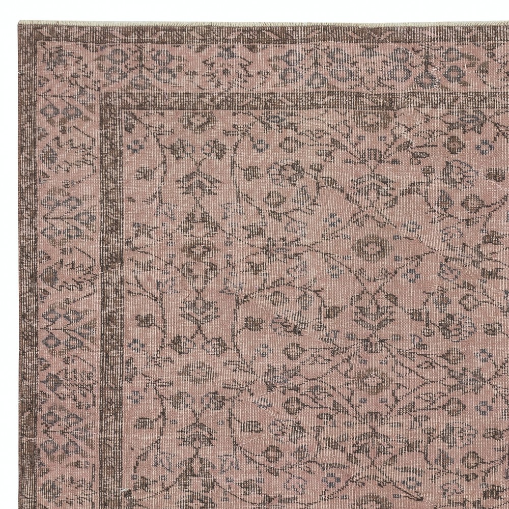 Pink Color Hand Knotted Turkish Wool Area Rug with Floral Design. Gift for Girls