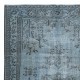 Vintage Handmade Turkish Area Rug redyed in Blue Color for modern interiors