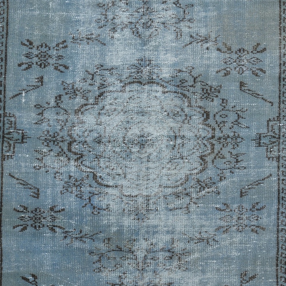 Vintage Handmade Turkish Area Rug redyed in Blue Color for modern interiors