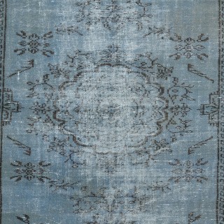 Vintage Handmade Turkish Area Rug redyed in Blue Color for modern interiors