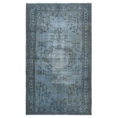 Vintage Handmade Turkish Area Rug redyed in Blue Color for modern interiors