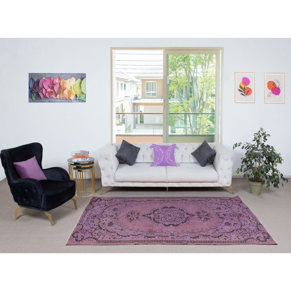 Handmade Anti-bacterial Area Rug, Purple Color Hand Knotted Turkish Rug