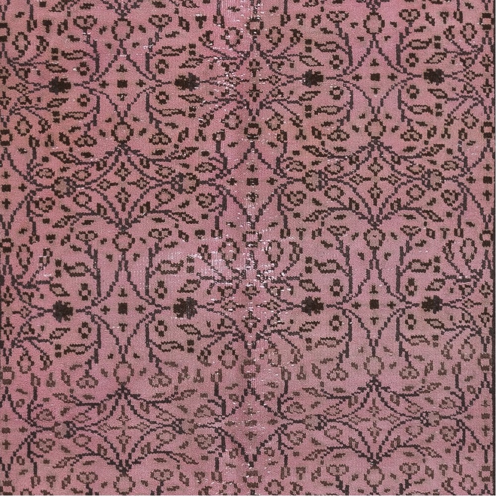 Hand-Made Floral Patterned Wool Rug from Turkey. Pink Color Re-Dyed Area Rug
