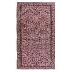 Hand-Made Floral Patterned Wool Rug from Turkey. Pink Color Re-Dyed Area Rug