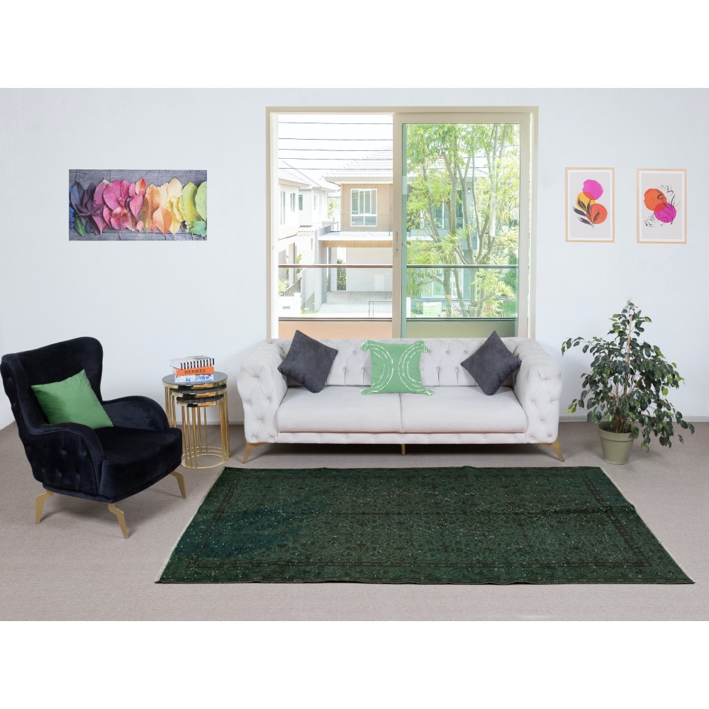 Modern Handmade Turkish Wool Area Rug in Dark Green