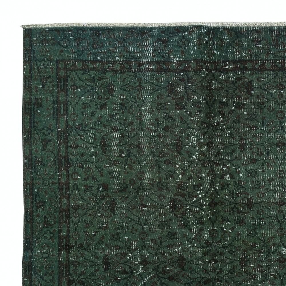 Modern Handmade Turkish Wool Area Rug in Dark Green