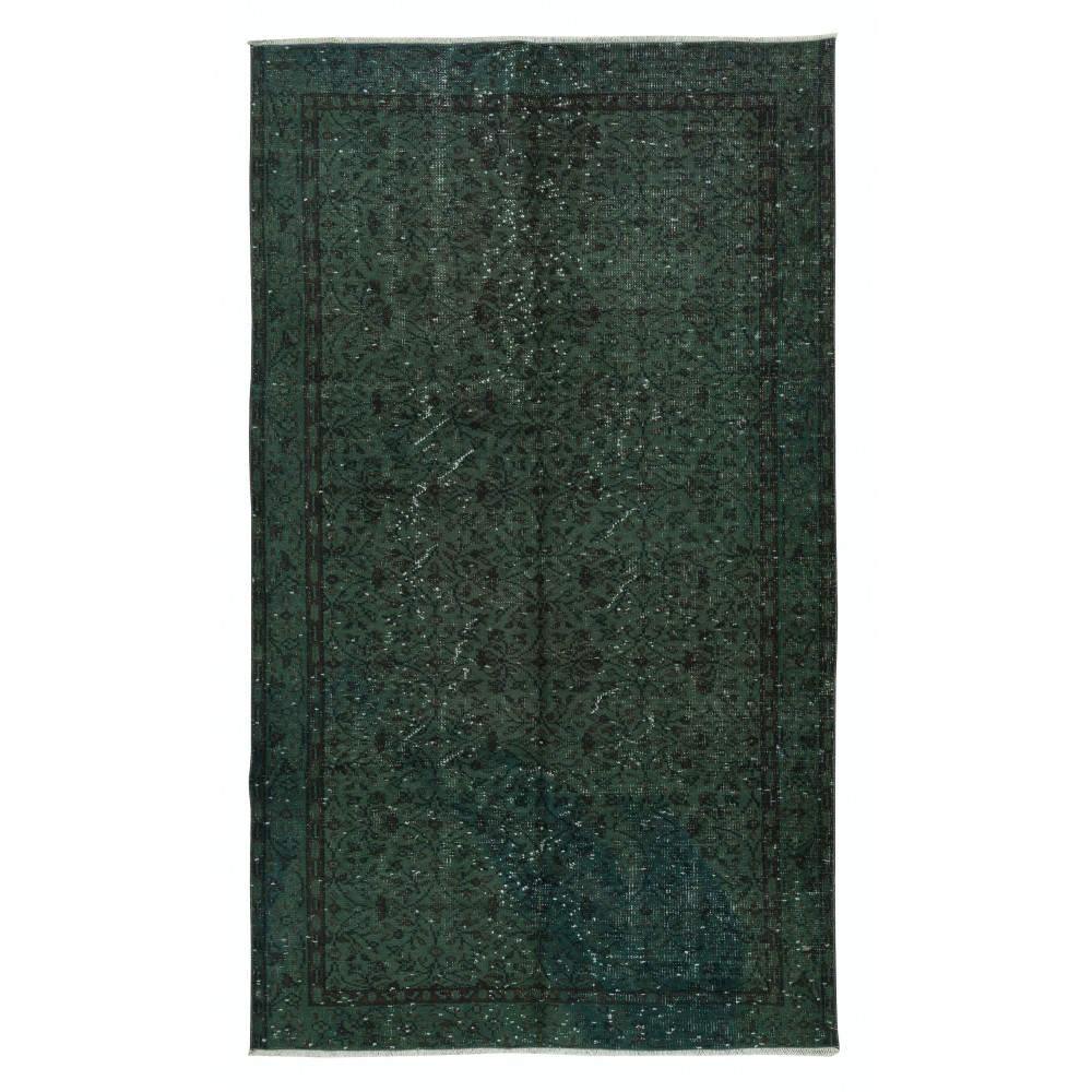 Modern Handmade Turkish Wool Area Rug in Dark Green