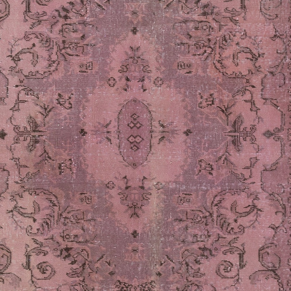 Vintage Handmade Turkish Wool Area Rug redyed in Pink Color for contemporary interiors
