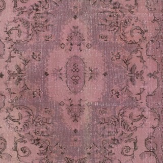 Vintage Handmade Turkish Wool Area Rug redyed in Pink Color for contemporary interiors