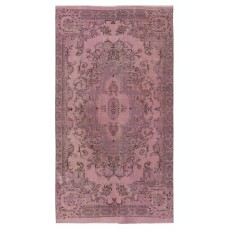 Vintage Handmade Turkish Wool Area Rug redyed in Pink Color for contemporary interiors