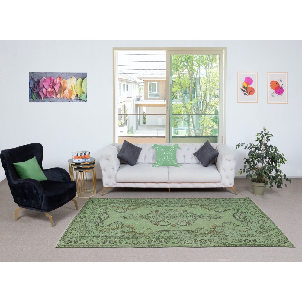Contemporary Handmade Turkish Wool Area Rug in Green