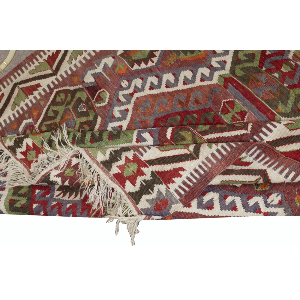 Vintage Turkish Runner Kilim Rug (Flat Weave) with Geometric Patterns. 100% Wool