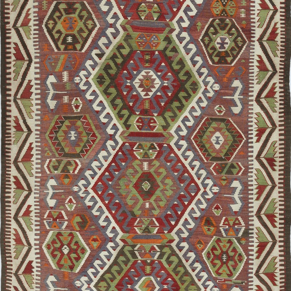 Vintage Turkish Runner Kilim Rug (Flat Weave) with Geometric Patterns. 100% Wool